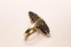 Circa 1900s 18k Gold Top Silver Natural Rose Cut Diamond And Emerald Ring