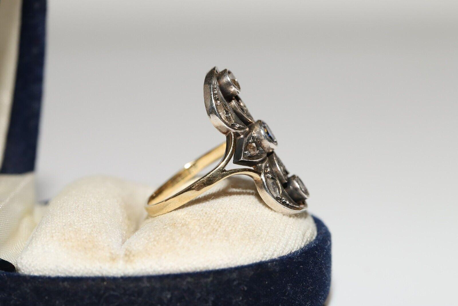 CIRCA 1900s 18k Gold Top Silber natürlichen Rosenschliff Diamant und Saphir Ring 7