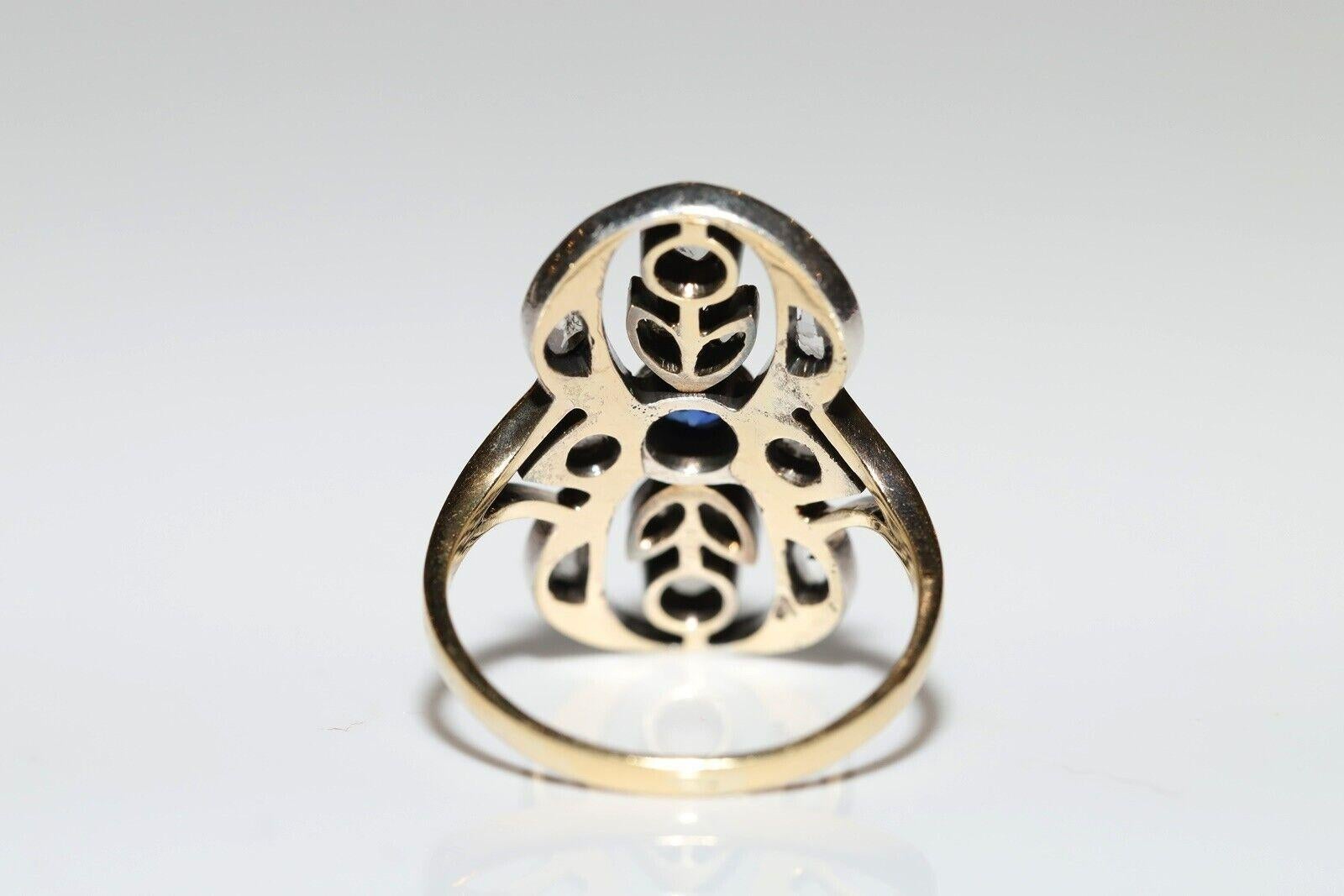 CIRCA 1900s 18k Gold Top Silber natürlichen Rosenschliff Diamant und Saphir Ring Damen