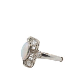 Circa 1900s 18K White Gold Opal and Old Mine Diamond Ring - VEG#20a