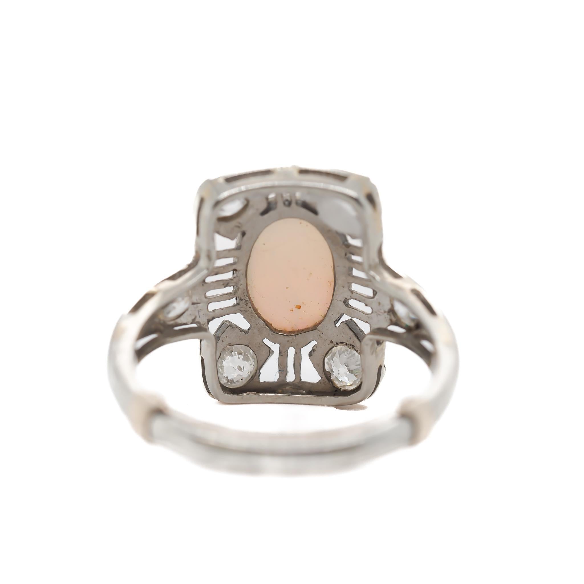 Oval Cut Circa 1900s 18K White Gold Opal and Old Mine Diamond Ring - VEG#20a For Sale