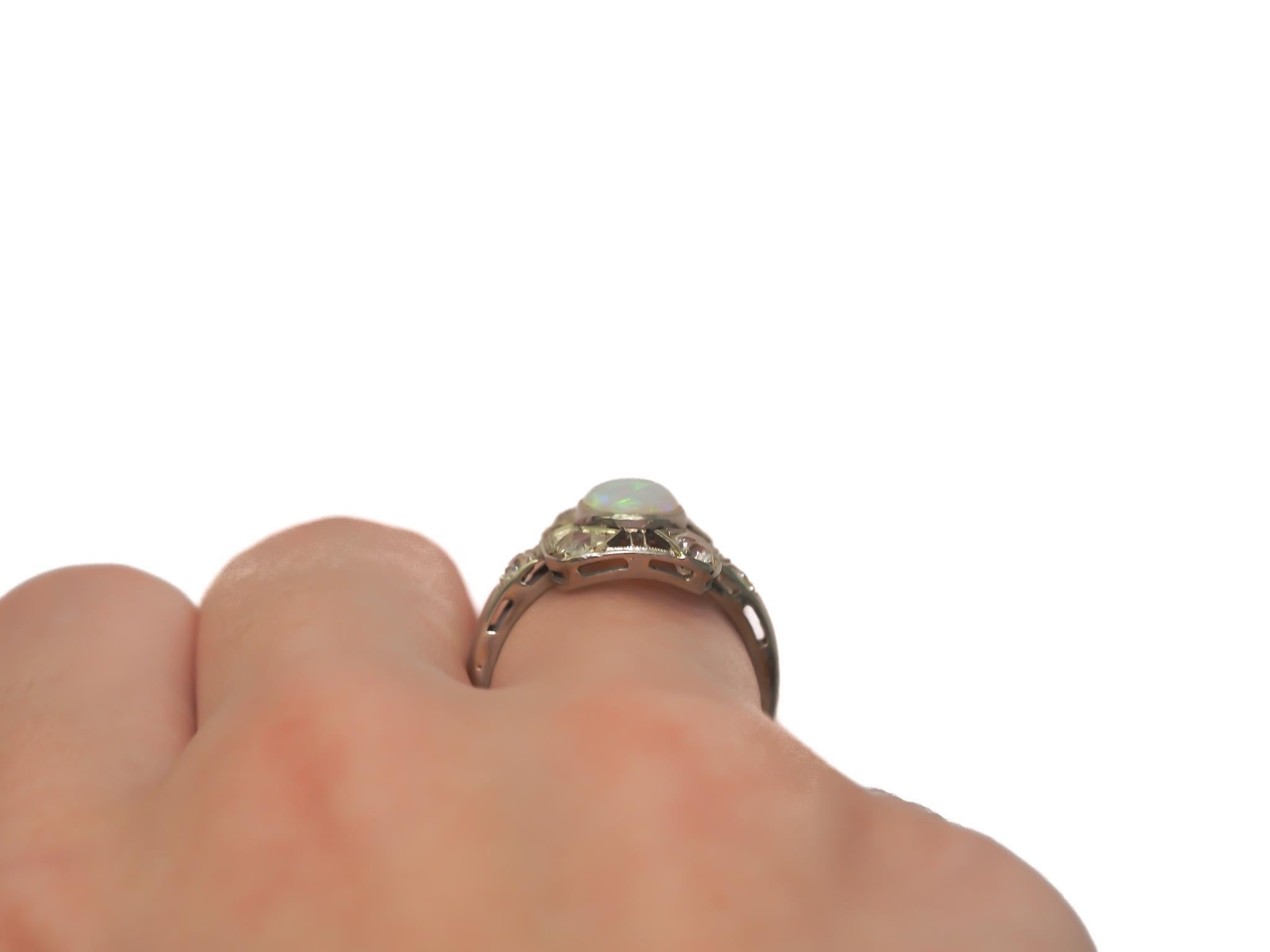 Circa 1900s 18K White Gold Opal and Old Mine Diamond Ring - VEG#20a For Sale 1