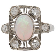 CIRCA 1900s 18K Weißgold Opal und alte Mine Diamant Ring - VEG#20a