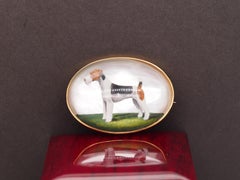 Circa 1900s 18K Yellow Gold Reverse Crystal Terrier Dog Brooch