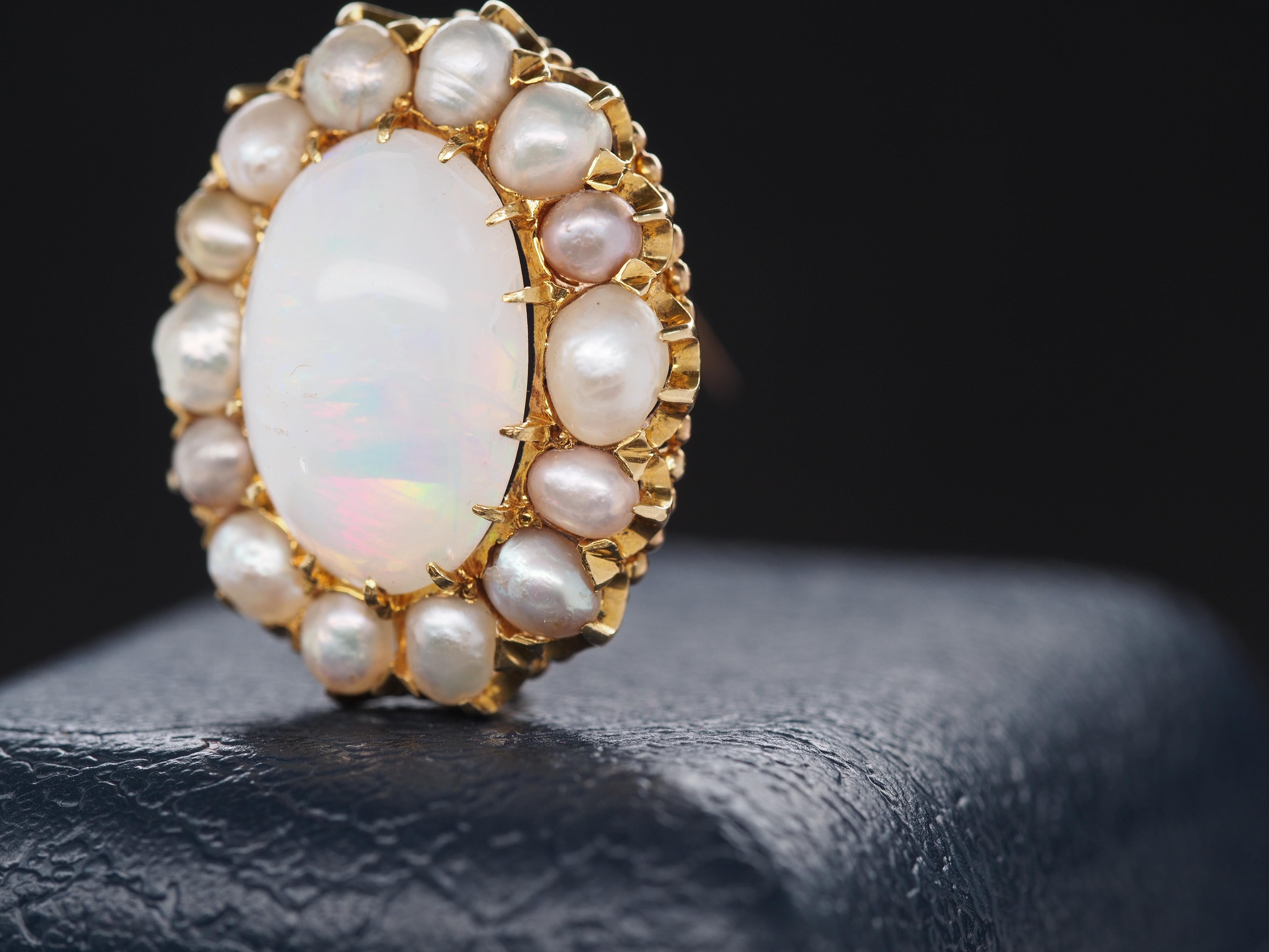 Edwardian 20k Yellow Gold Tiffany & Co Pearl and Opal Brooch, circa 1900s For Sale