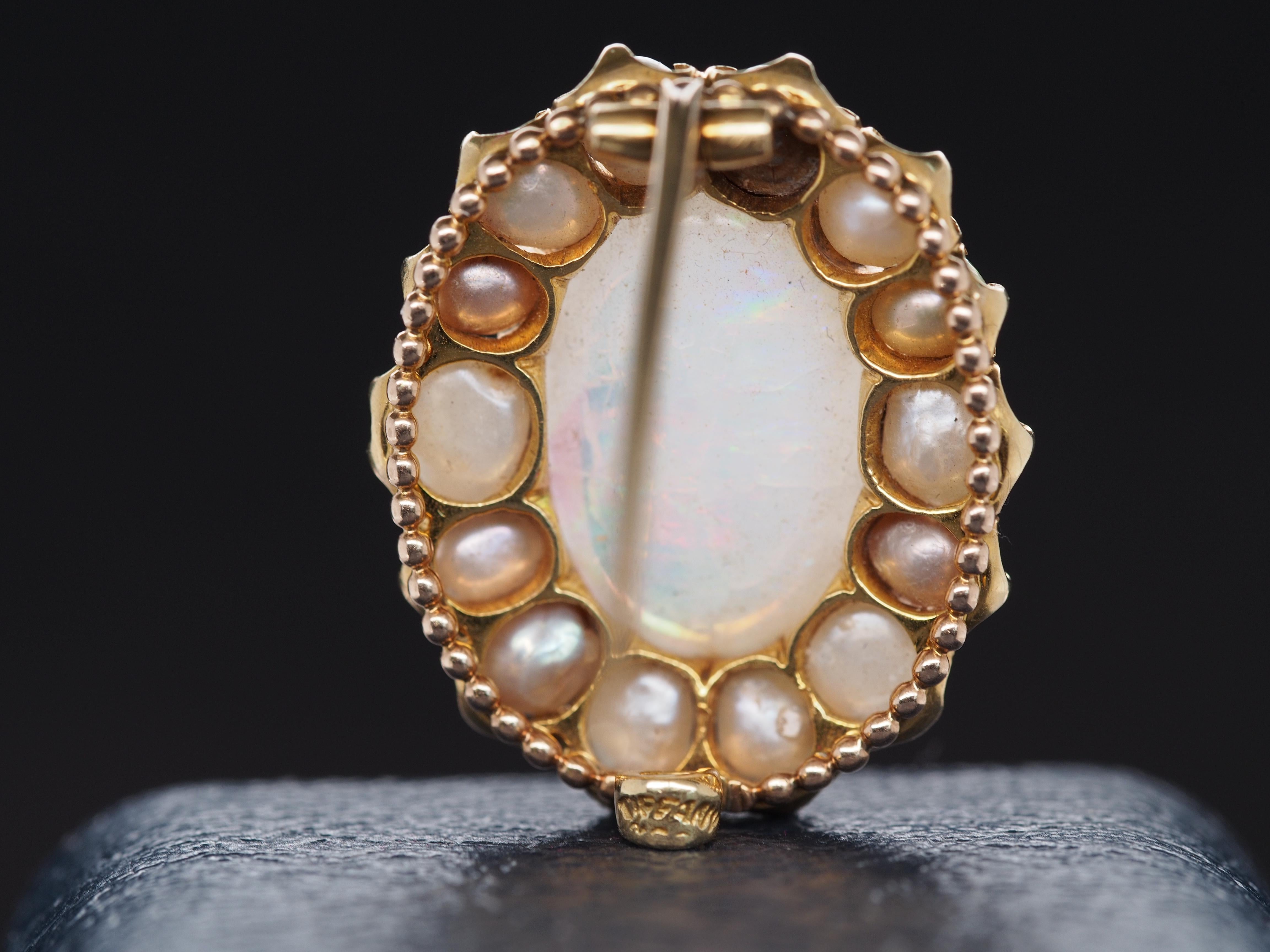 20k Yellow Gold Tiffany & Co Pearl and Opal Brooch, circa 1900s In Good Condition For Sale In Atlanta, GA