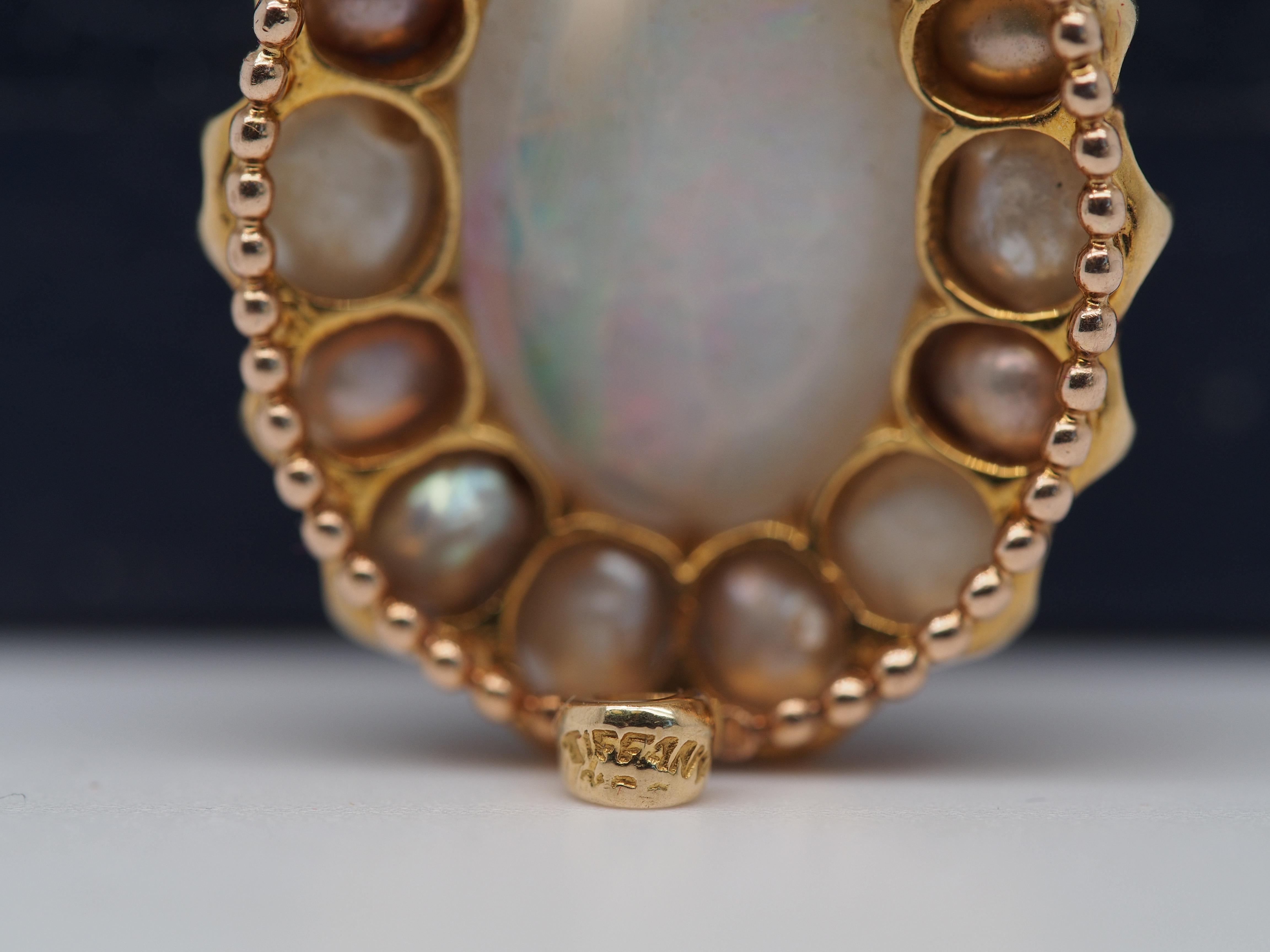 20k Yellow Gold Tiffany & Co Pearl and Opal Brooch, circa 1900s For Sale 2