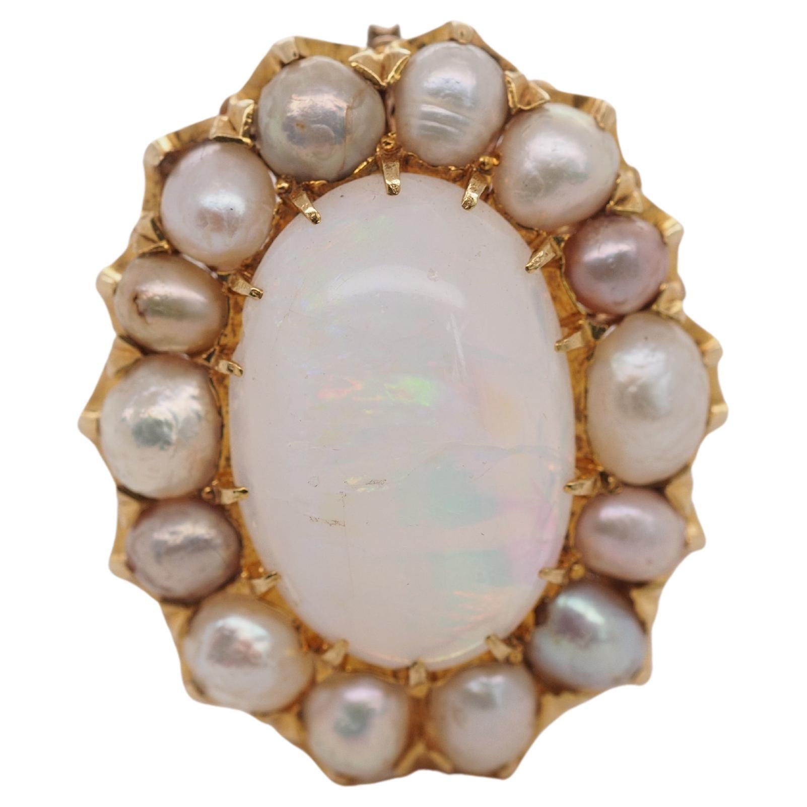 20k Yellow Gold Tiffany & Co Pearl and Opal Brooch, circa 1900s For Sale