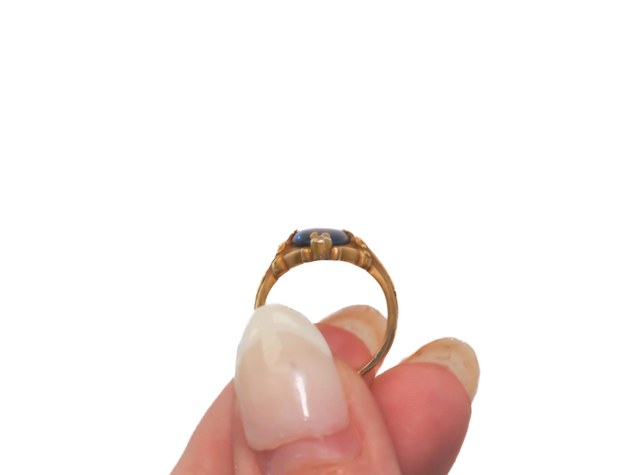 Circa 1900s Art Nouveau 18K Yellow Gold Black Opal and Diamond Ring - VEG#2029a For Sale 3