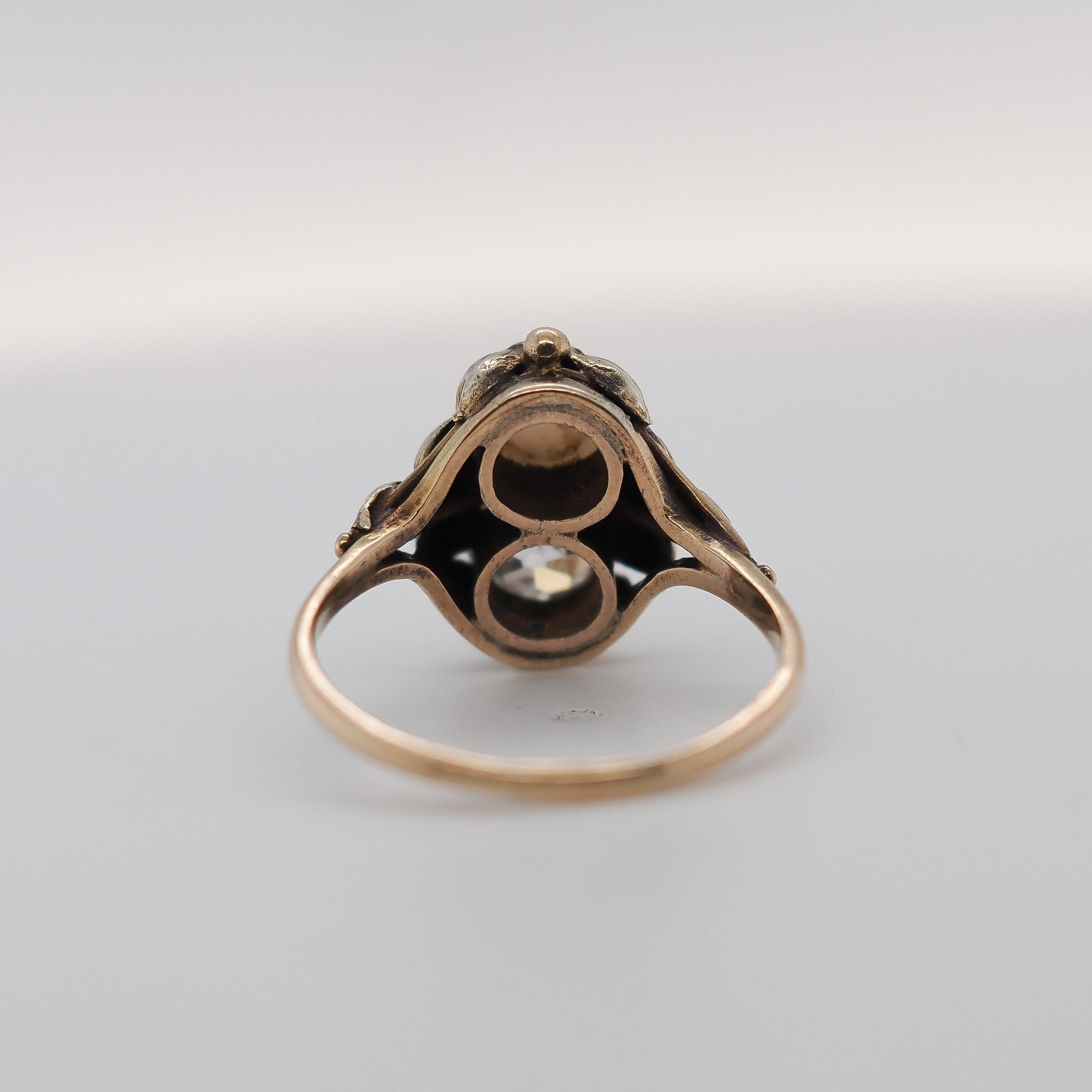 Old European Cut Circa 1900s Arts & Crafts Era Old European Diamond and Pearl Engagement Ring