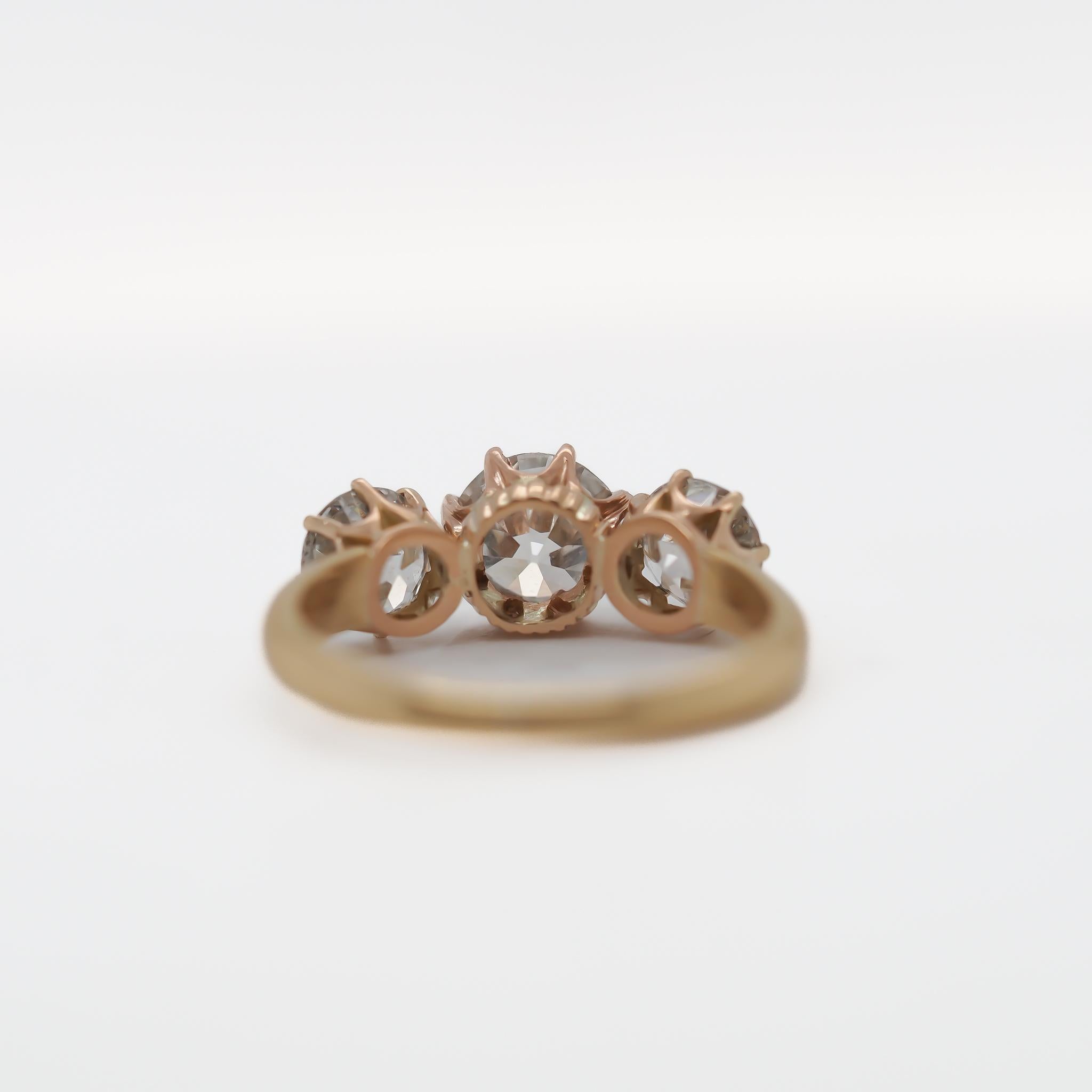Old European Cut Circa 1900s Center 1.00ct GIA Old European Three Stone Diamond Engagement Ring For Sale