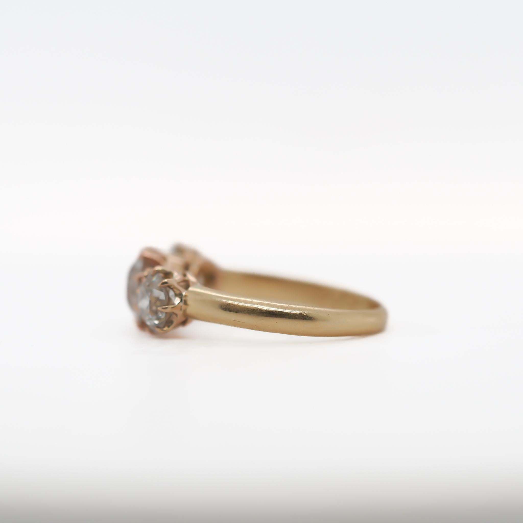 Circa 1900s Center 1.00ct GIA Old European Three Stone Diamond Engagement Ring In Good Condition For Sale In Hicksville, NY