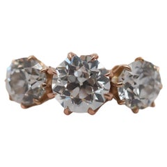Circa 1900s Center 1.00ct GIA Old European Three Stone Diamond Engagement Ring