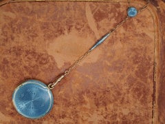 Circa 1900s Edwardian 14K Yellow Gold Enamel Necklace & Locket Pendant