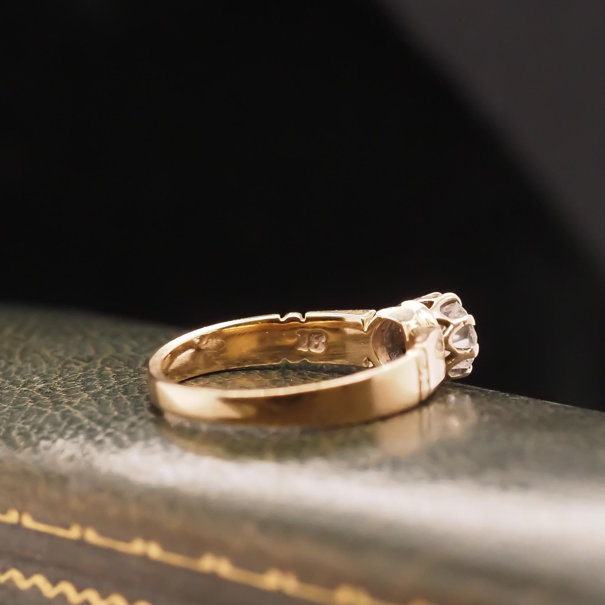 Women's Circa 1900s Edwardian 18K Yellow Gold .60ct Old European Cut Diamond Engagement For Sale