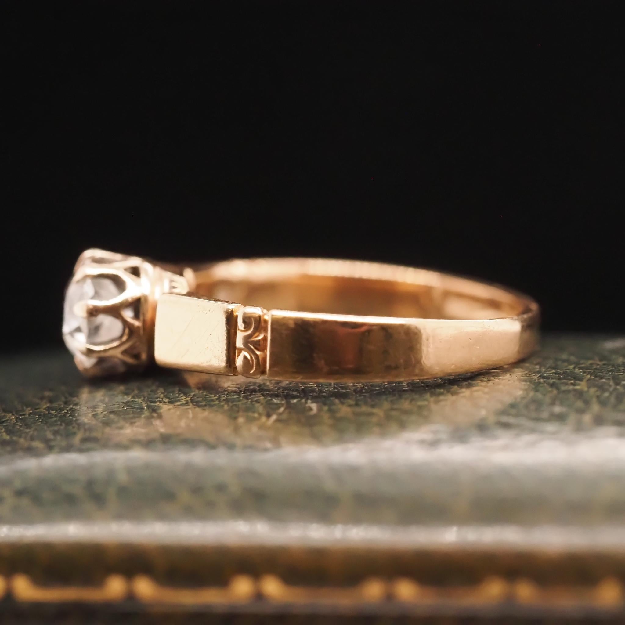 Circa 1900s Edwardian 18K Yellow Gold .60ct Old European Cut Diamond Engagement For Sale 2