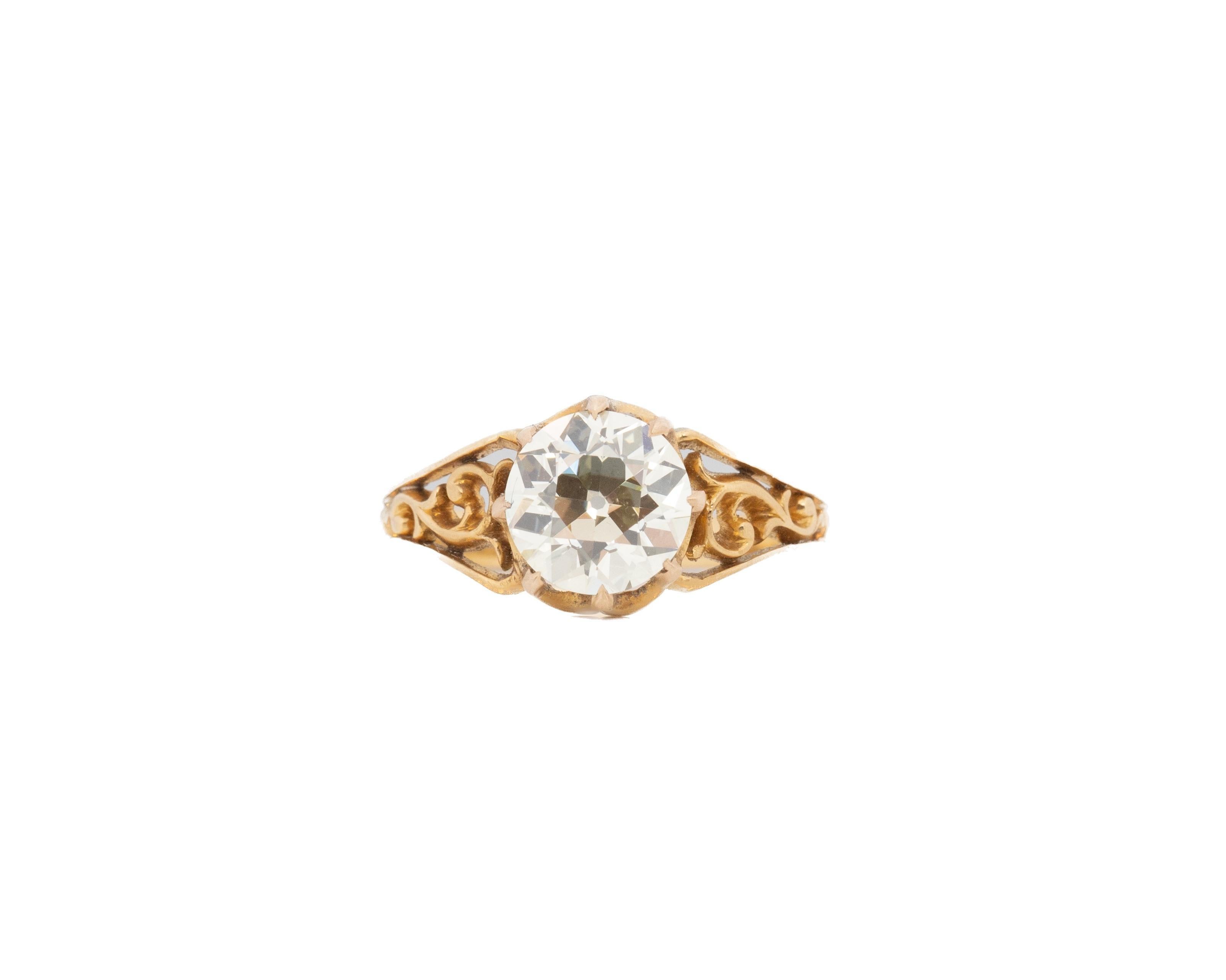 Year: 1900s
Item Details:
Ring Size: 7.25
Metal Type: 18K Yellow Gold [Hallmarked, and Tested]
Weight: 3.7 grams
Center Diamond Details:
GIA Report#:2235263750
Weight: 2.08ct total weight
Cut: Old European Brilliant
Color: Light Yellow