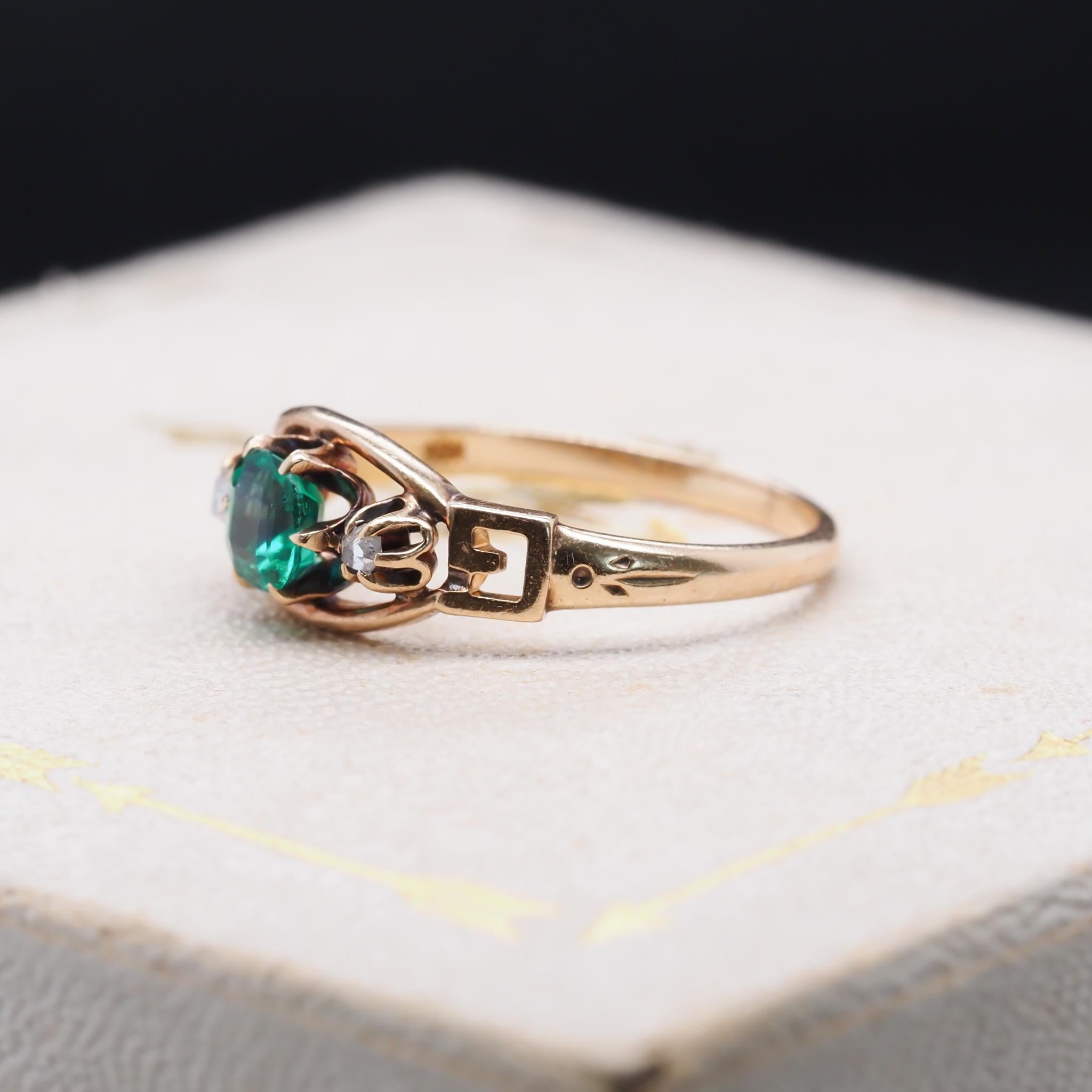 Antique Cushion Cut Circa 1900s Edwardian Emerald and Rose Cut Diamond Engagement Ring