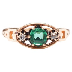Circa 1900s Edwardian Emerald and Rose Cut Diamond Engagement Ring