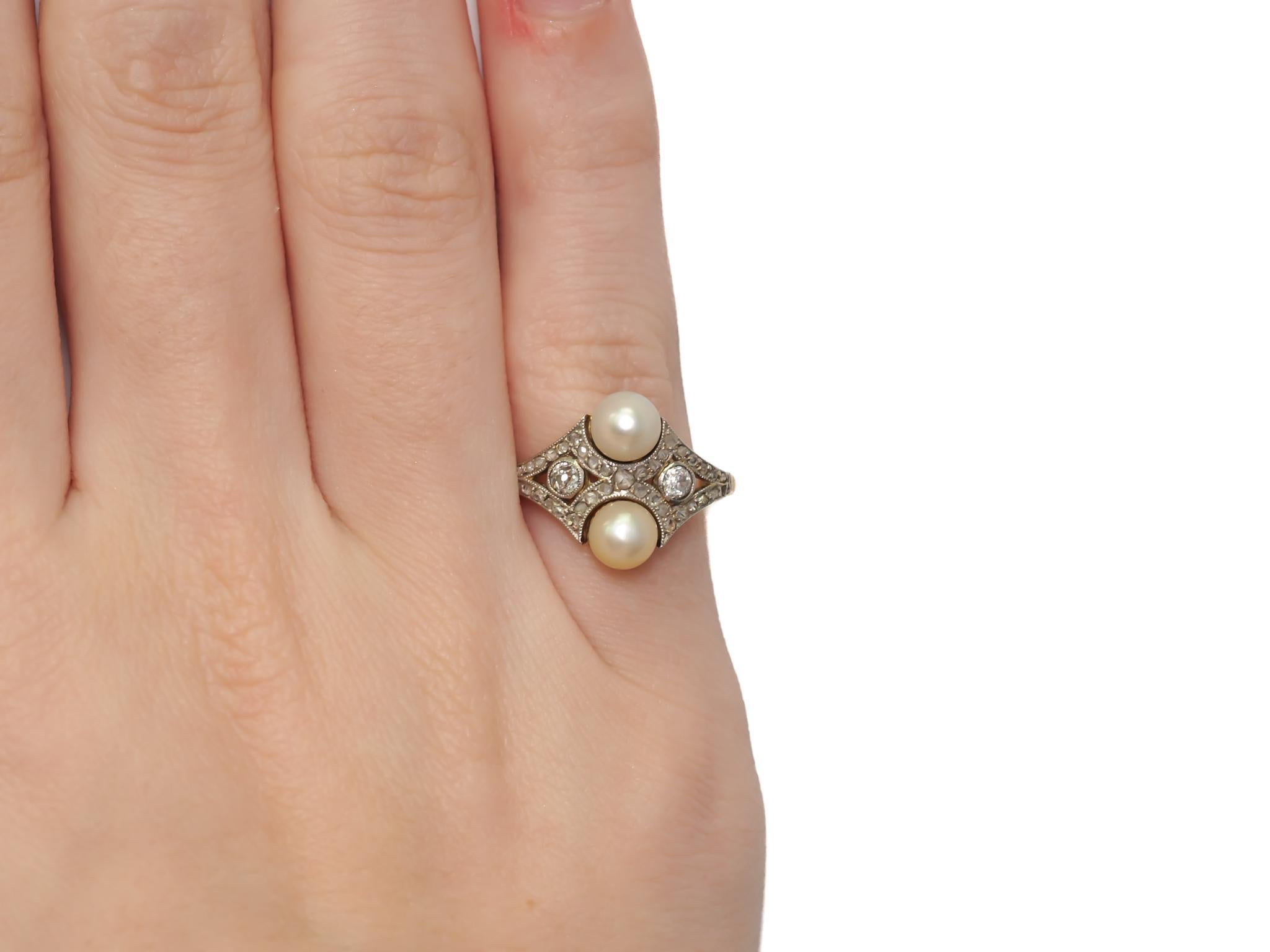 Circa 1900s Edwardian GIA Natural Pearl and Diamond Engagement Ring - VEG#38b In Good Condition For Sale In Hicksville, NY