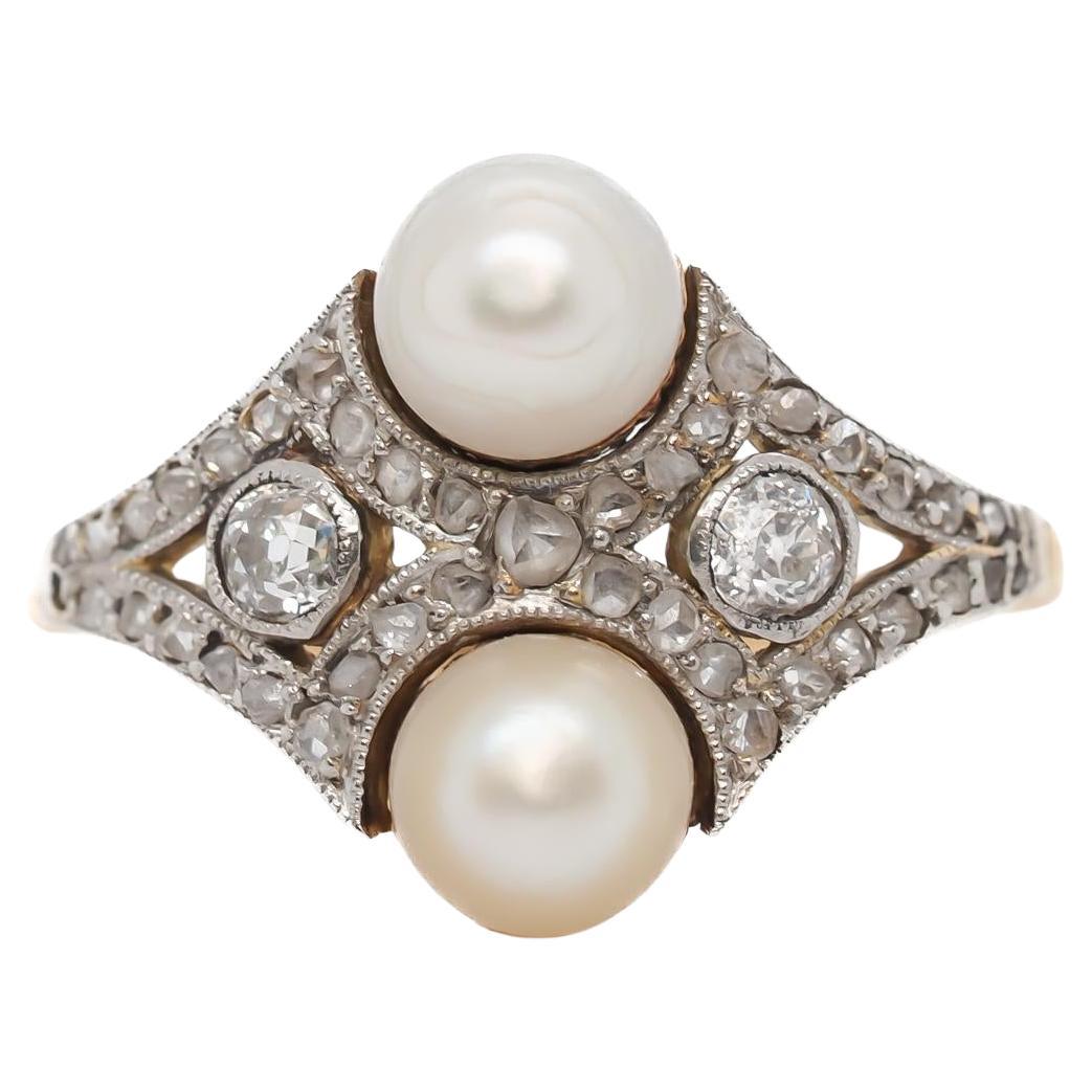 Circa 1900s Edwardian GIA Natural Pearl and Diamond Engagement Ring - VEG#38b