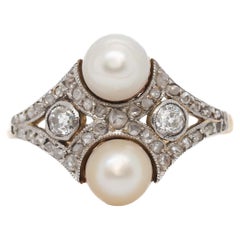 Circa 1900s Edwardian GIA Natural Pearl and Diamond Engagement Ring - VEG#38b