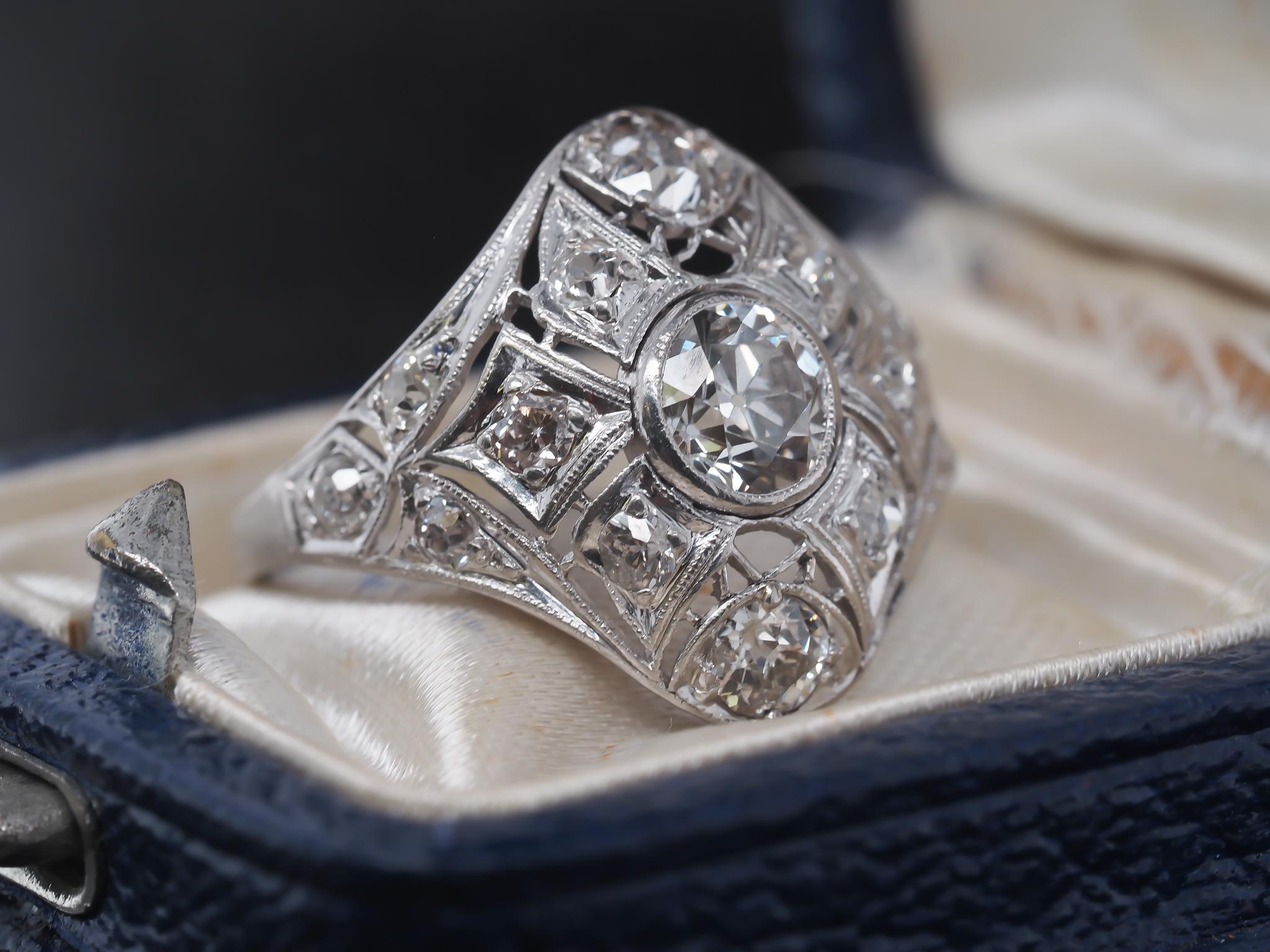 Old European Cut Circa 1900s Edwardian Old European Diamond Filigree Ring For Sale