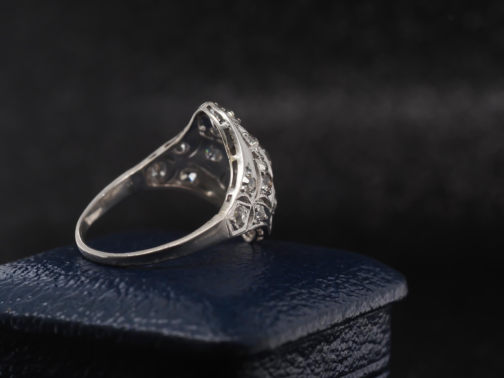 Circa 1900s Edwardian Old European Diamond Filigree Ring In Good Condition For Sale In Hicksville, NY