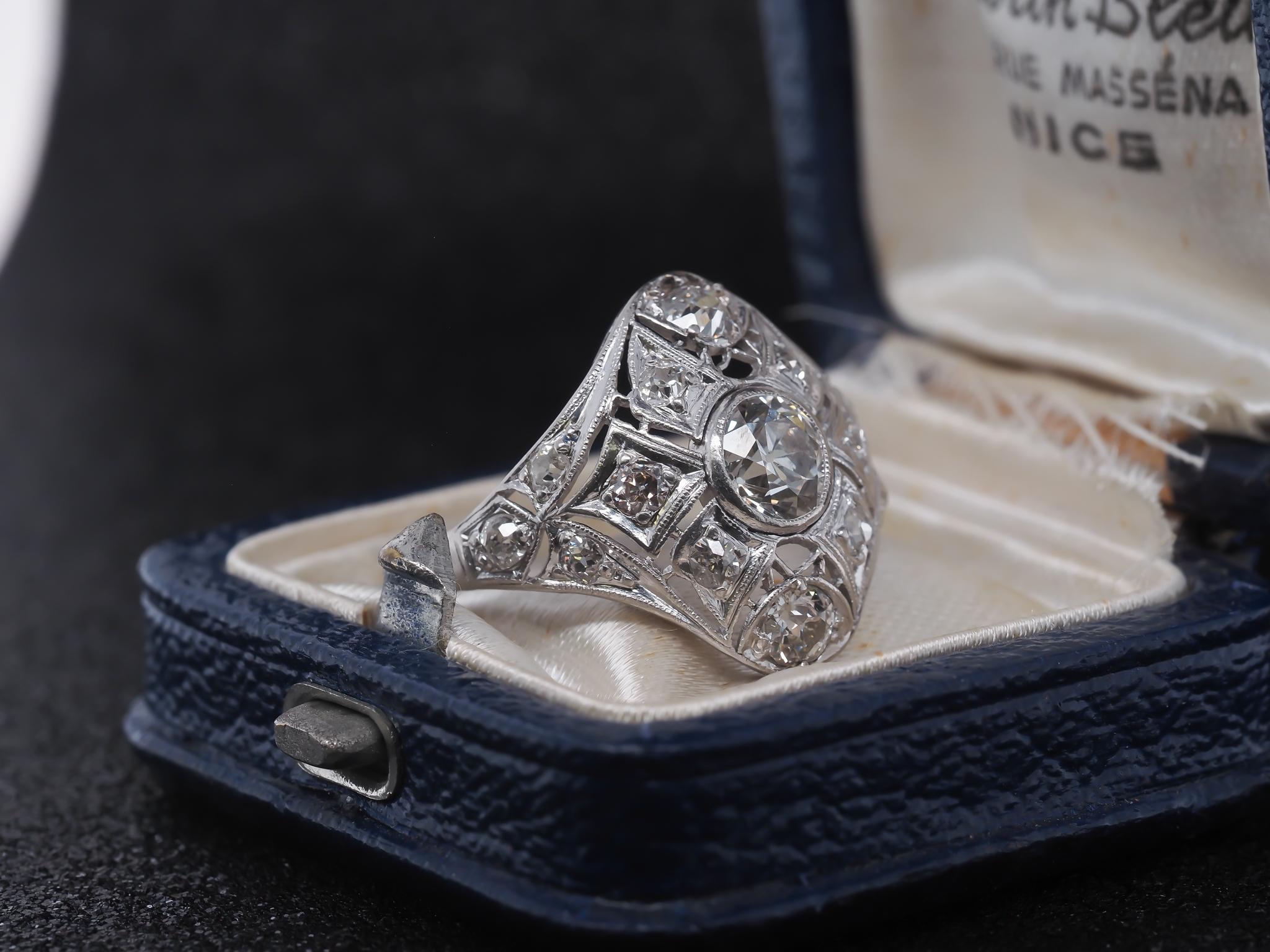 Women's Circa 1900s Edwardian Old European Diamond Filigree Ring For Sale