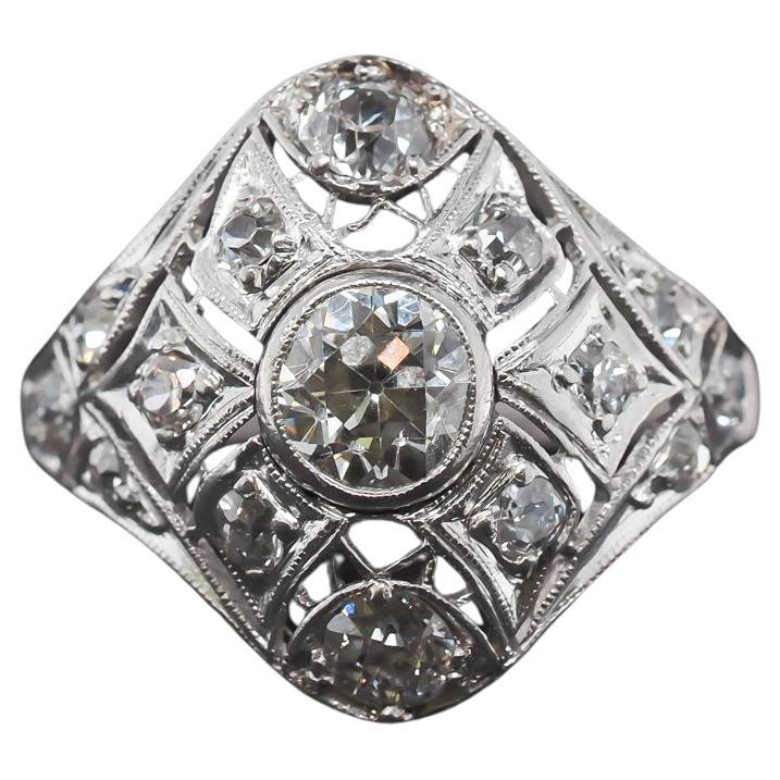 Circa 1900s Edwardian Old European Diamond Filigree Ring For Sale