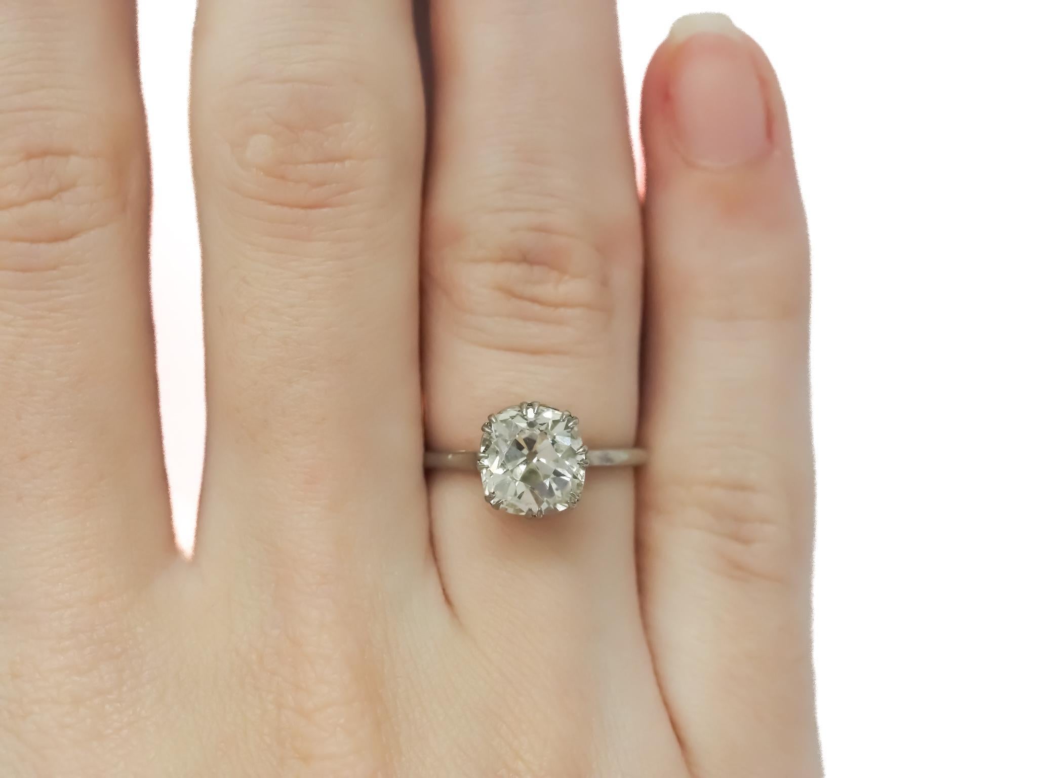 Old Mine Cut Circa 1900s Edwardian Platinum 2.69ct Old Mine Diamond Engagement Ring