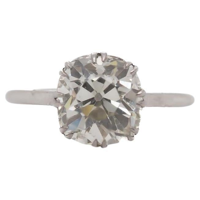 Circa 1900s Edwardian Platinum 2.69ct Old Mine Diamond Engagement Ring