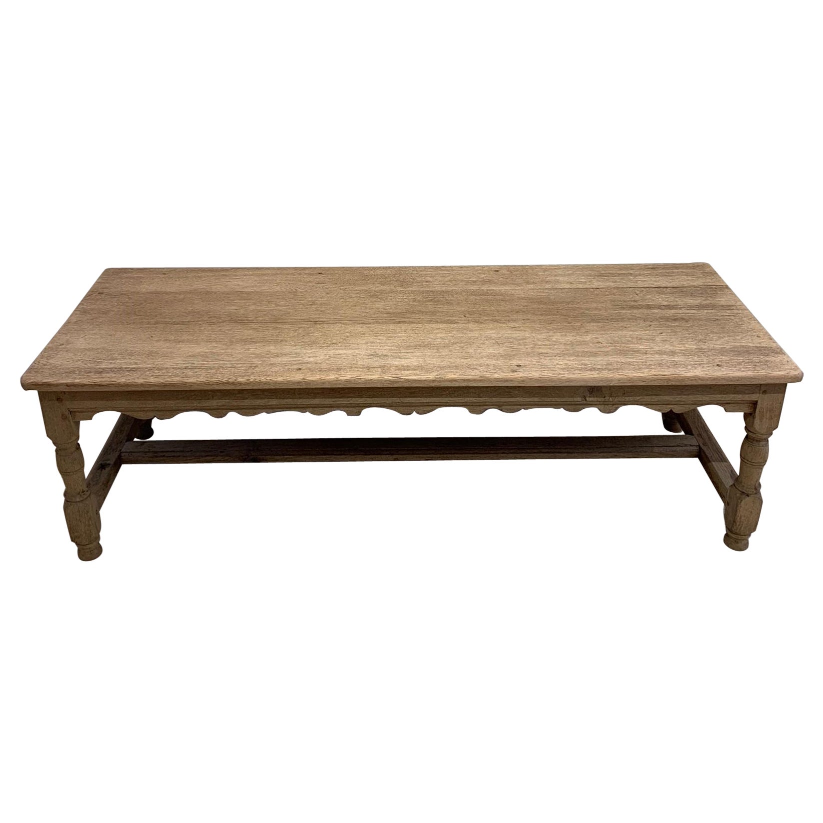 Circa 1900s English Bleached Oak Rectangular Carved Bench or Coffee Table