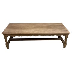 Circa 1900s English Bleached Oak Rectangular Carved Bench or Coffee Table