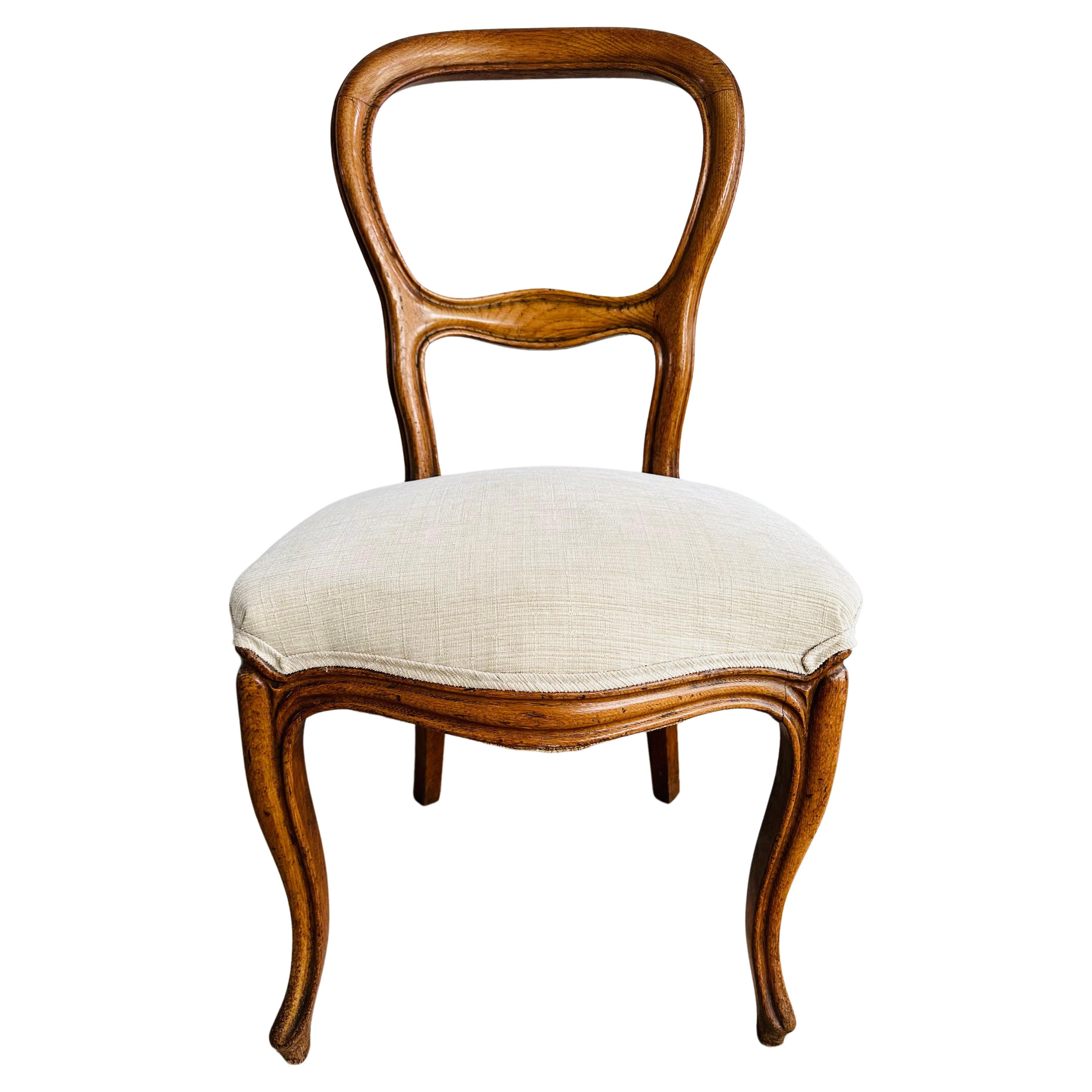 Circa 1900s English Oak Balloon Back Dining or Side Chair Newly Reupholstered  For Sale