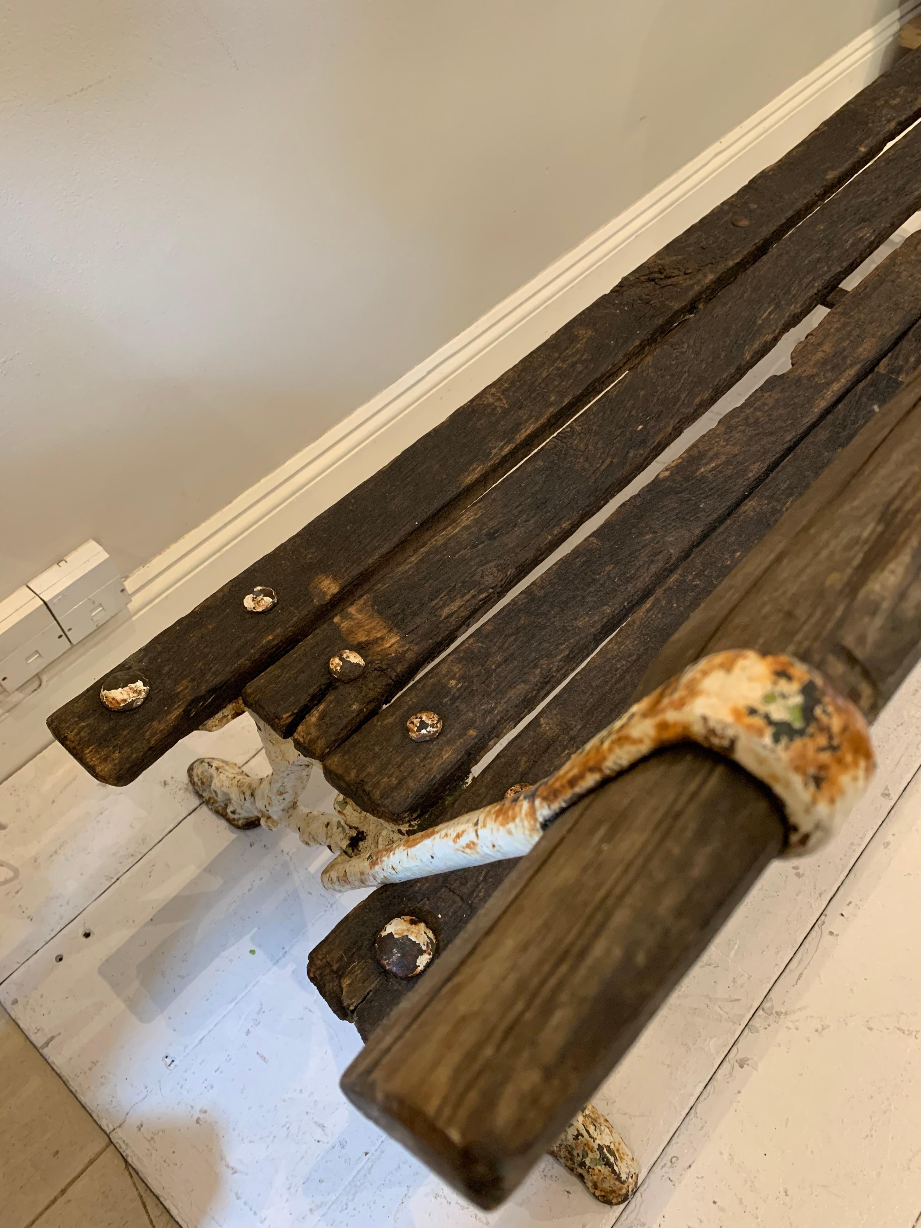 Circa 1900s French Faux Bois Rustic Painted Cast Iron Garden Bench  For Sale 7