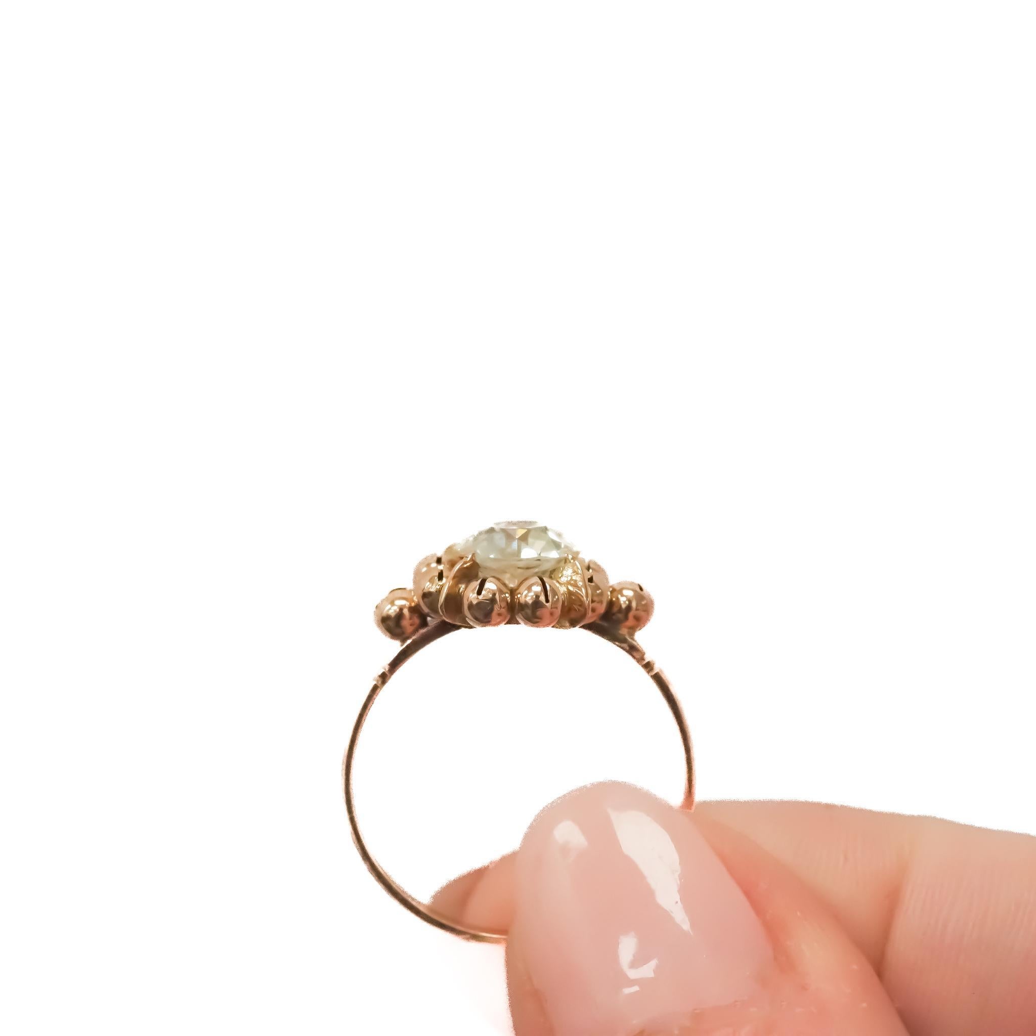 Circa 1900s GIA 1.59ct 14K Yellow Gold Old European Diamond Engagement Ring In Good Condition For Sale In Hicksville, NY