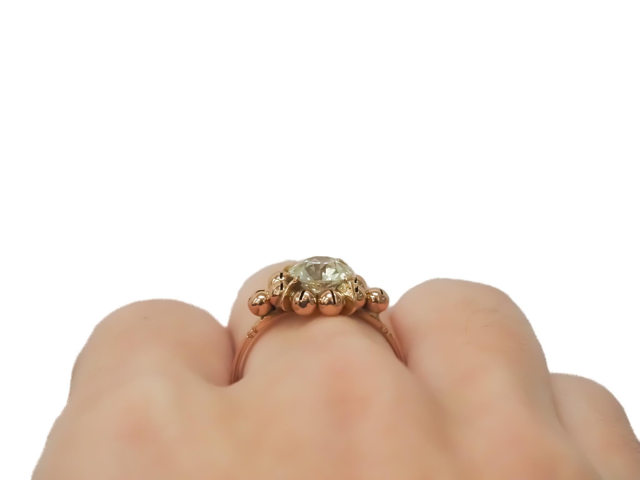 Women's Circa 1900s GIA 1.59ct 14K Yellow Gold Old European Diamond Engagement Ring For Sale