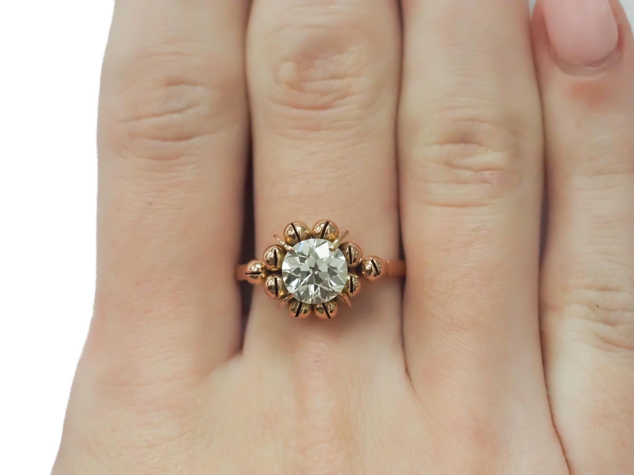 Circa 1900s GIA 1.59ct 14K Yellow Gold Old European Diamond Engagement Ring For Sale 3