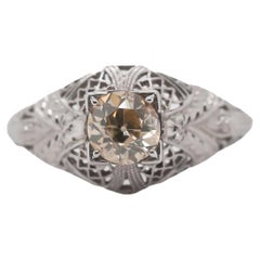 Anillo de compromiso de diamante brillante europeo antiguo marrón fantasía GIA de circa 1900