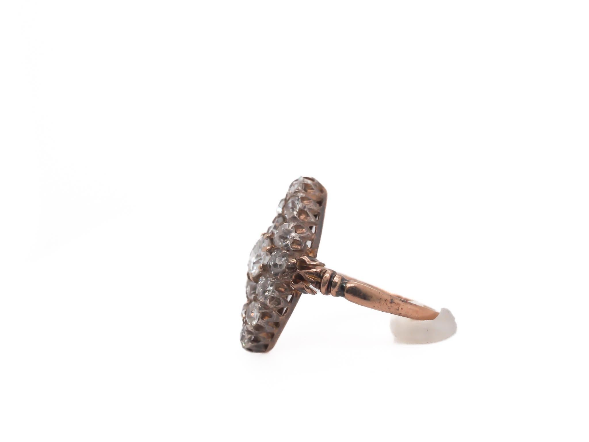 Edwardian Circa 1900s Old European Brilliant Diamond Navette Ring