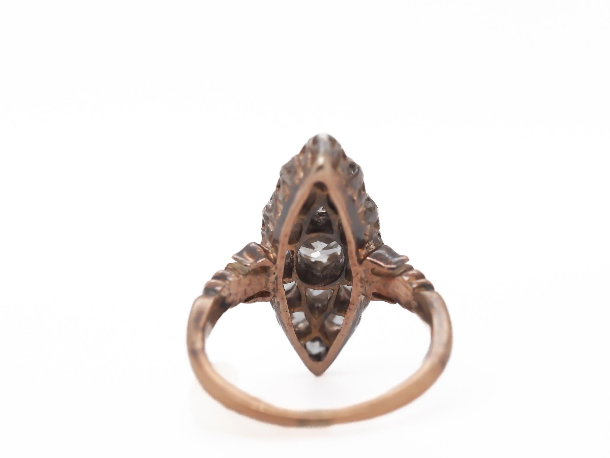 Old European Cut Circa 1900s Old European Brilliant Diamond Navette Ring