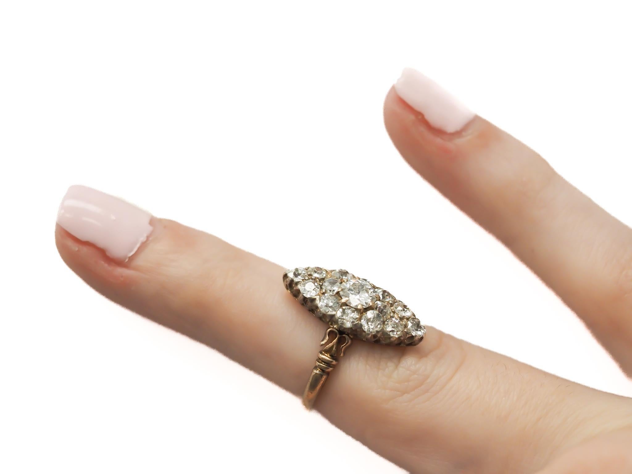 Circa 1900s Old European Brilliant Diamond Navette Ring 1