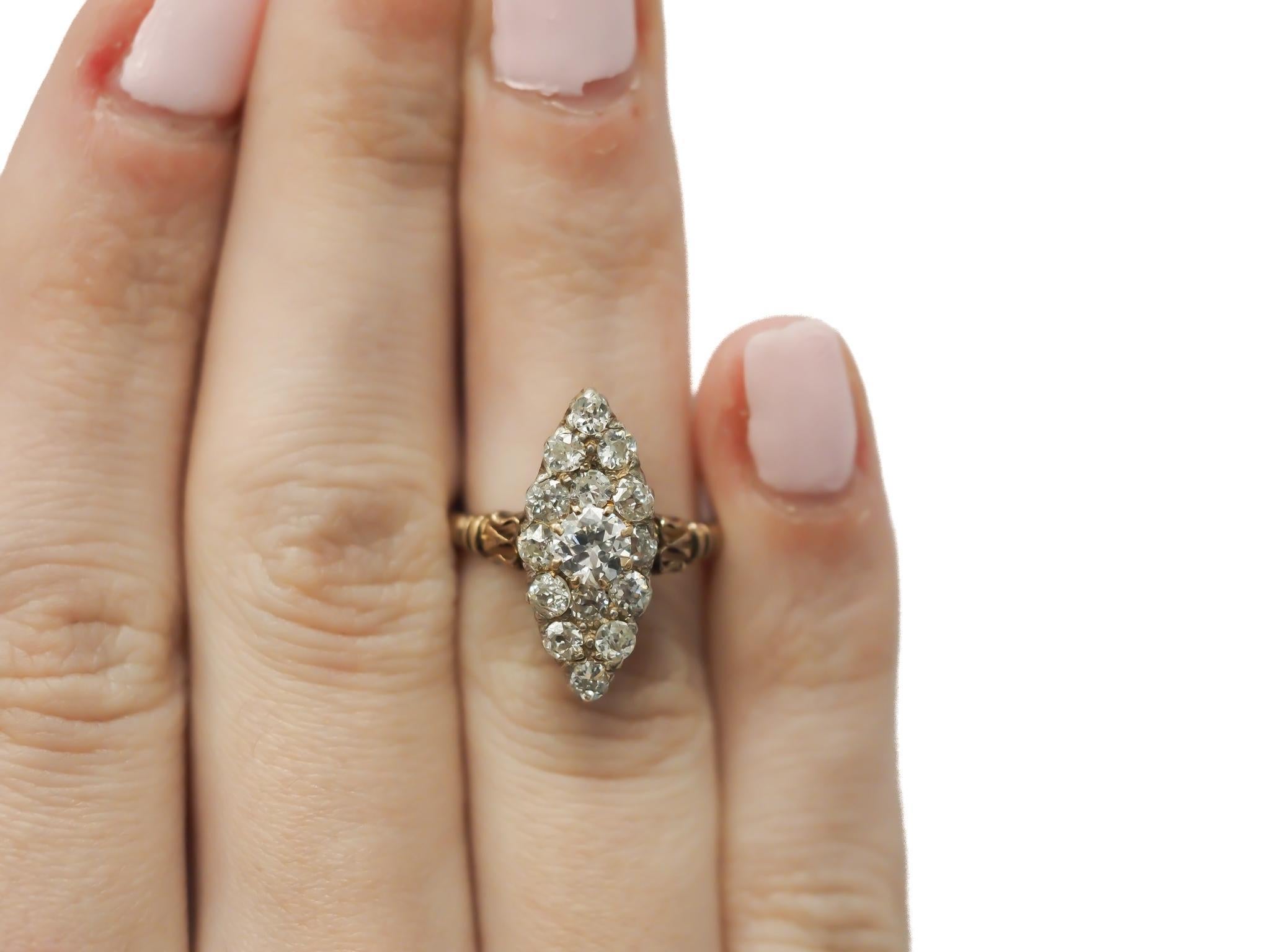 Circa 1900s Old European Brilliant Diamond Navette Ring 2