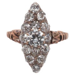 Circa 1900s Old European Brilliant Diamond Navette Ring