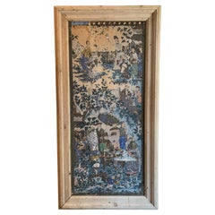 Circa 1900s pair French framed chinoiserie decorated wallpaper panels