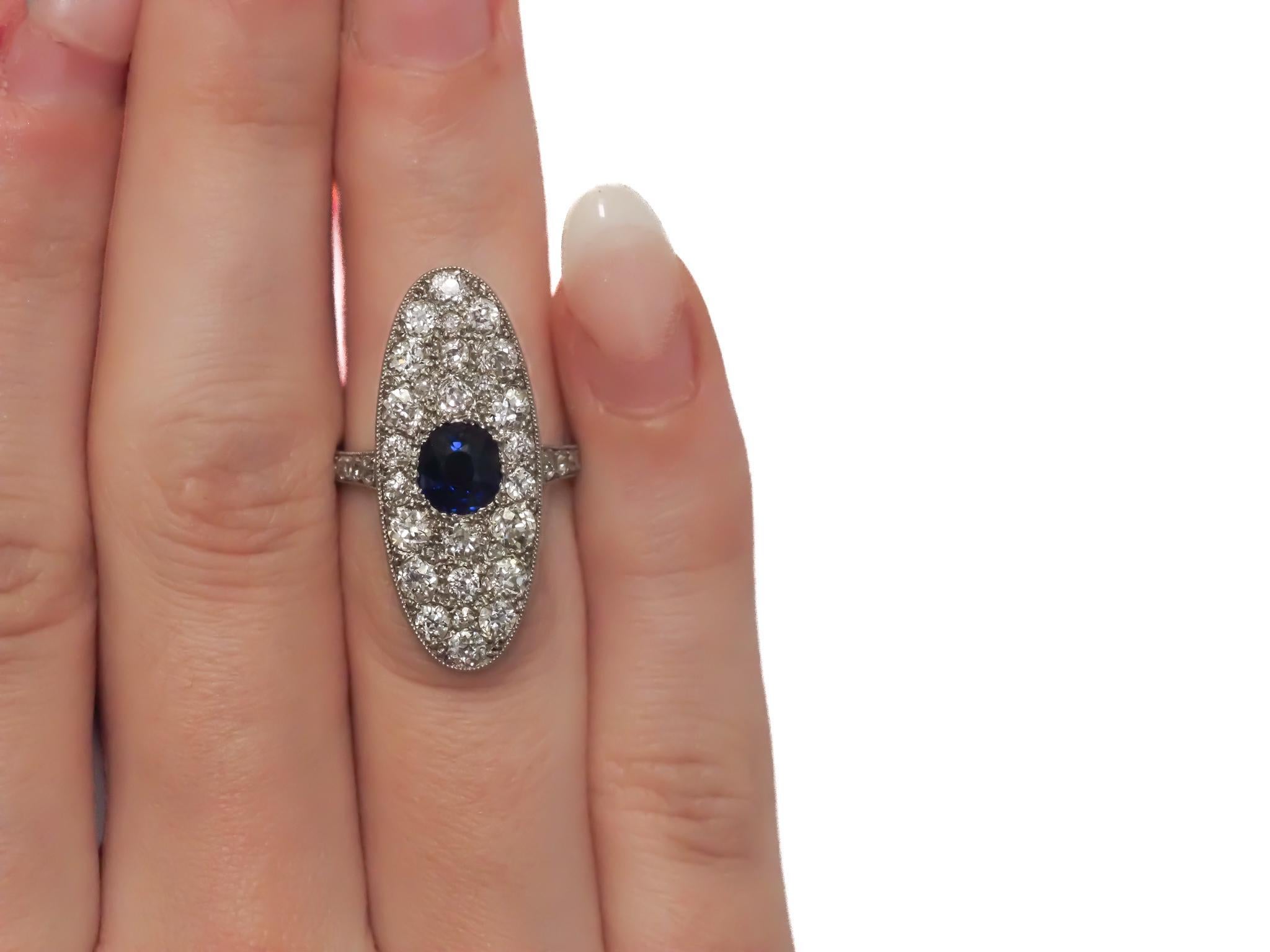 Circa 1900s Platinum GIA Unheated “Royal Blue” Sapphire Diamond Ring - VEG#70b For Sale 5