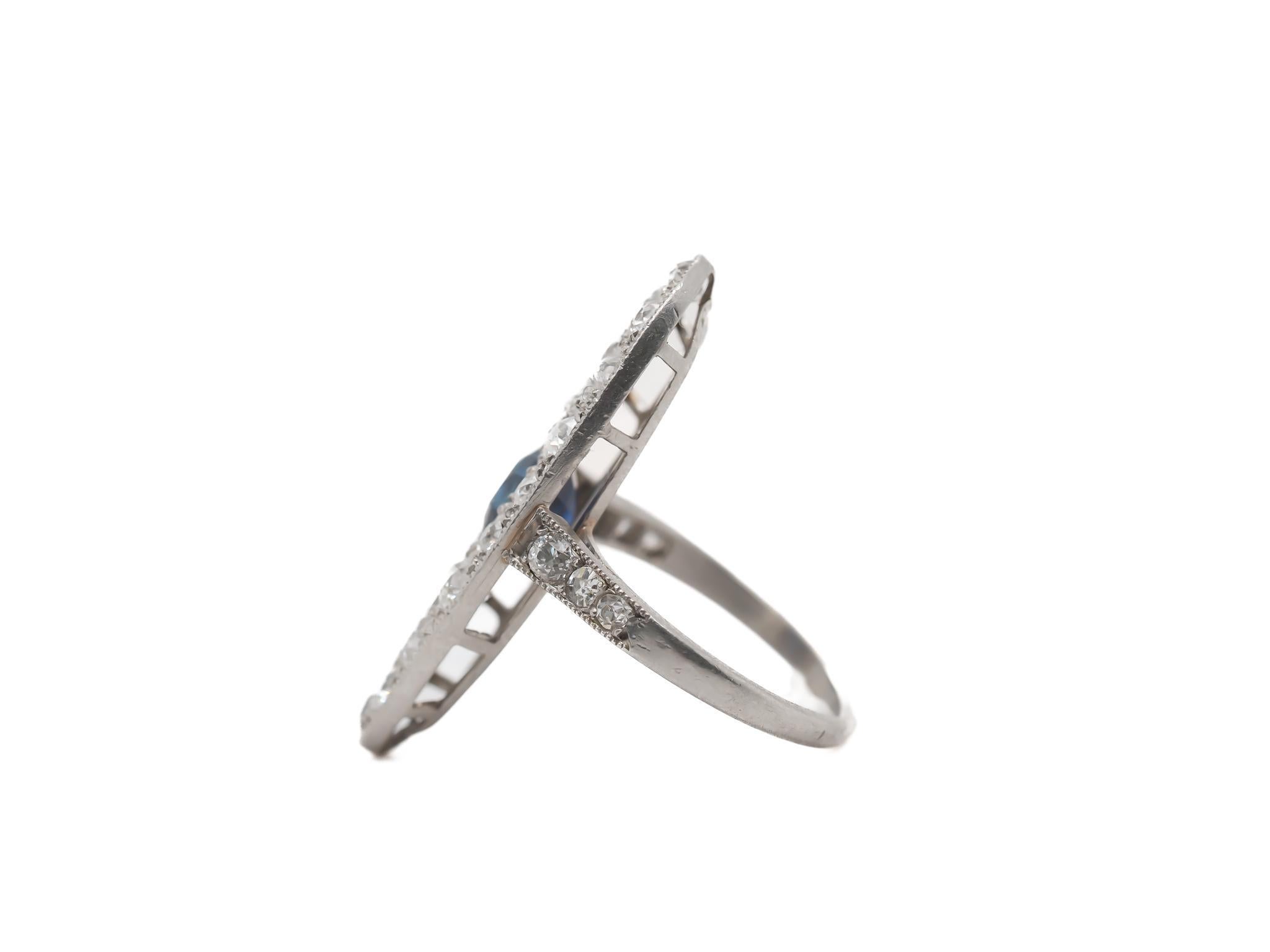 Old Mine Cut Circa 1900s Platinum GIA Unheated “Royal Blue” Sapphire Diamond Ring - VEG#70b For Sale