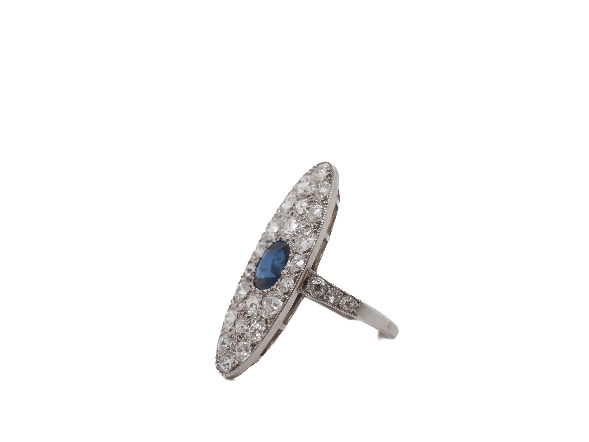Circa 1900s Platinum GIA Unheated “Royal Blue” Sapphire Diamond Ring - VEG#70b In Good Condition For Sale In Hicksville, NY