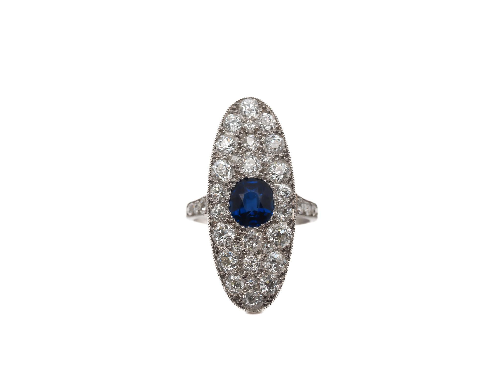 Women's Circa 1900s Platinum GIA Unheated “Royal Blue” Sapphire Diamond Ring - VEG#70b For Sale